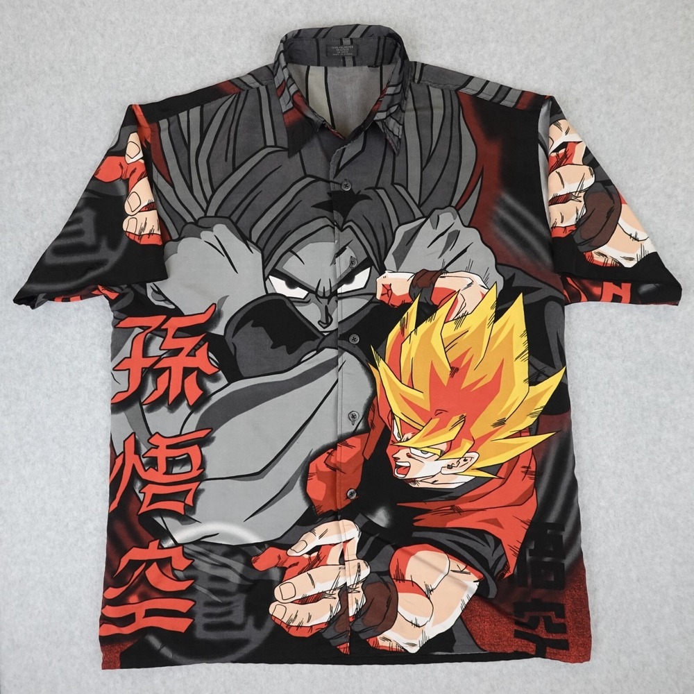 Vintage Super Saiyan Goku All Over Print Button Up Dragon Ball Z Shirt S w/Flaws